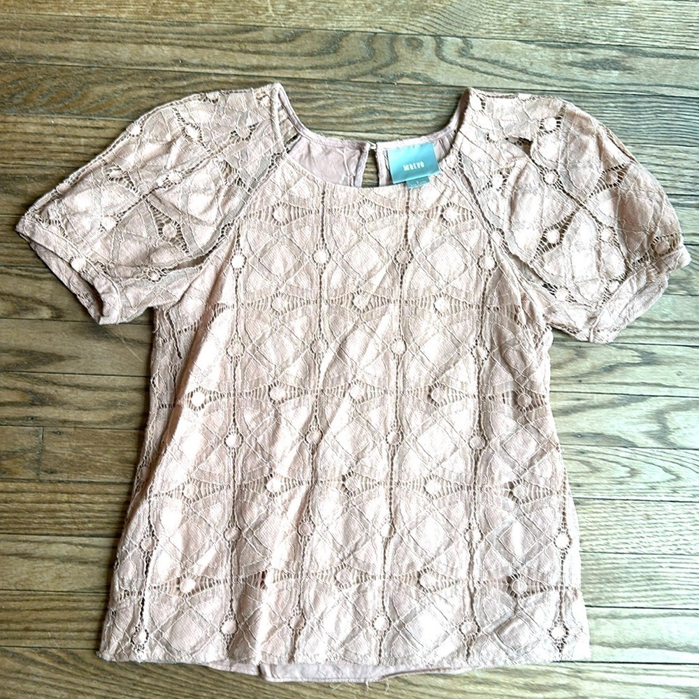 Anthropologie Maeve Blouse Womens Sylvie Lace Top Blush Pink Lined Small EUC